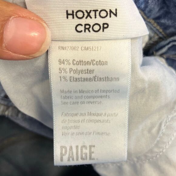 Paige “hoxton crop” torn back hem Midrise medium wash distressed jeans Sz 29 #71 - Picture 13 of 15